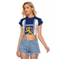 Personalized Finland Suomi Lion Raglan Cropped T Shirt Pride Of The North - Wonder Print Shop