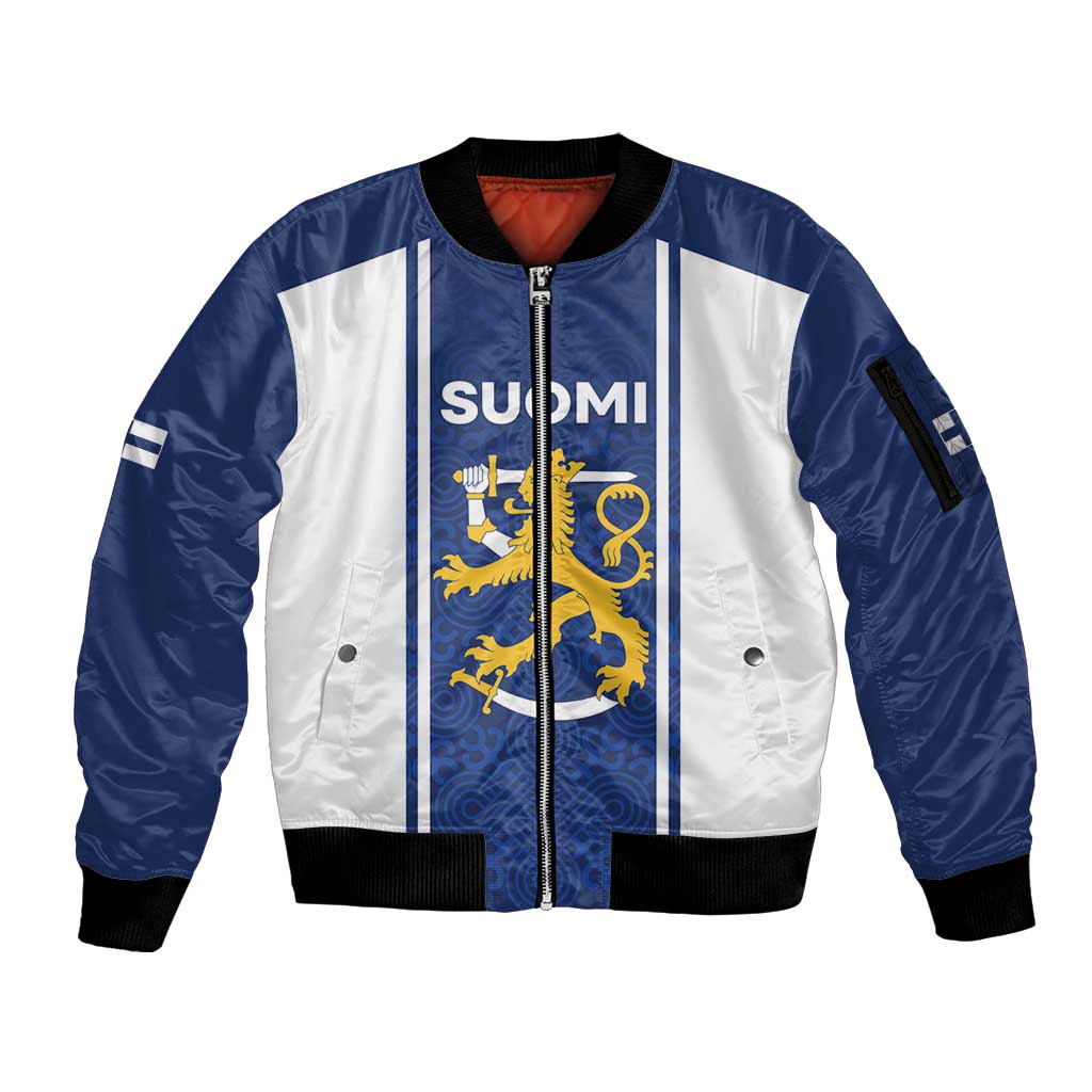 Personalized Finland Suomi Lion Sleeve Zip Bomber Jacket Pride Of The North - Wonder Print Shop