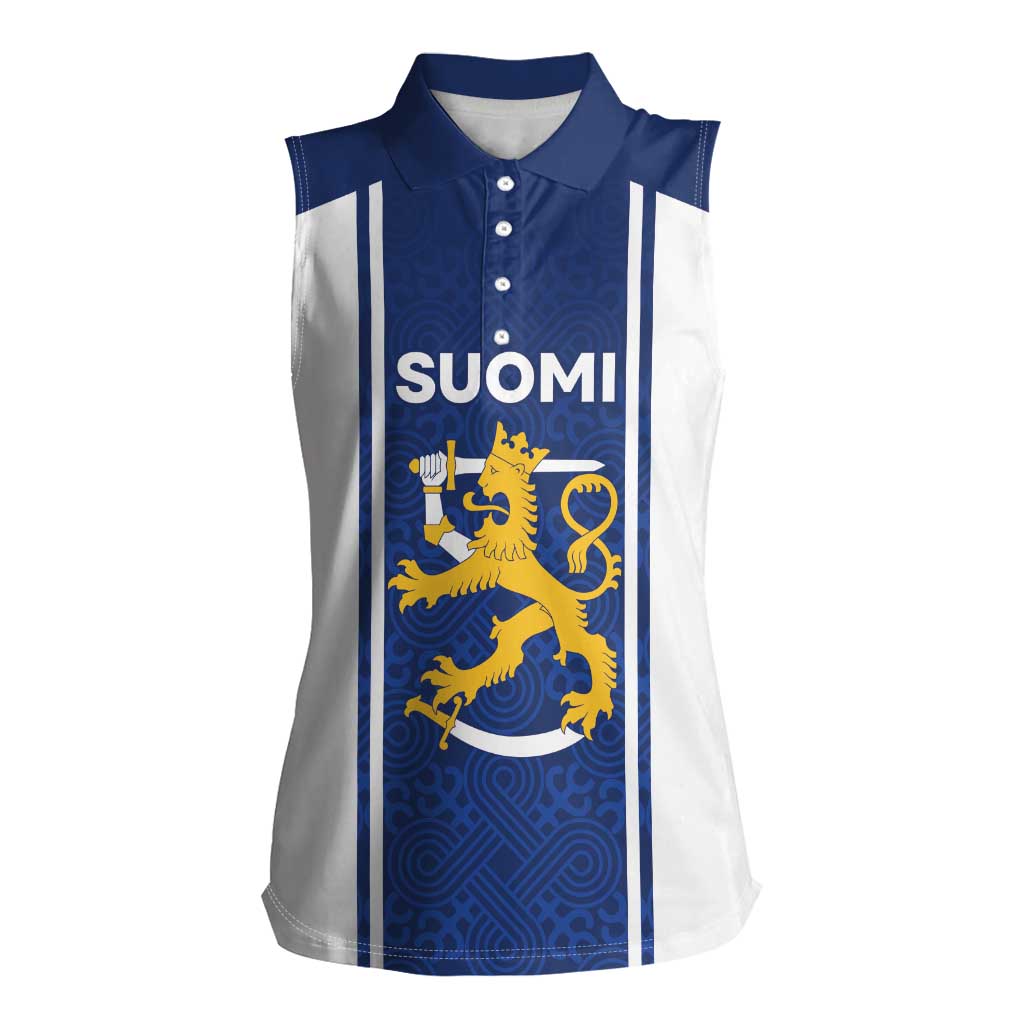 Personalized Finland Suomi Lion Women Sleeveless Polo Shirt Pride Of The North - Wonder Print Shop