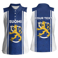 Personalized Finland Suomi Lion Women Sleeveless Polo Shirt Pride Of The North - Wonder Print Shop
