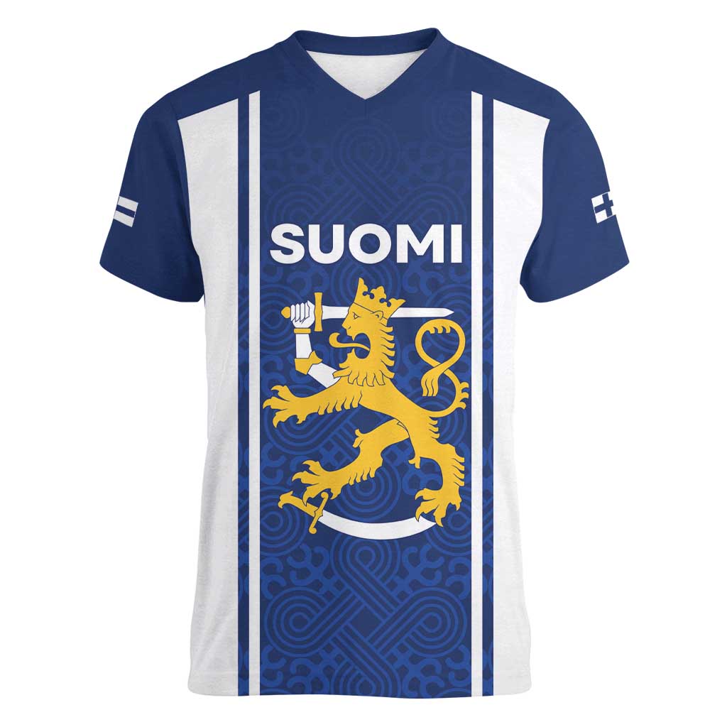 Personalized Finland Suomi Lion Women V-Neck T-Shirt Pride Of The North - Wonder Print Shop