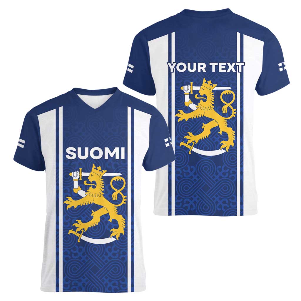 Personalized Finland Suomi Lion Women V-Neck T-Shirt Pride Of The North - Wonder Print Shop