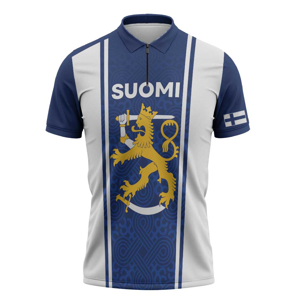 Personalized Finland Suomi Lion Zipper Polo Shirt Pride Of The North - Wonder Print Shop