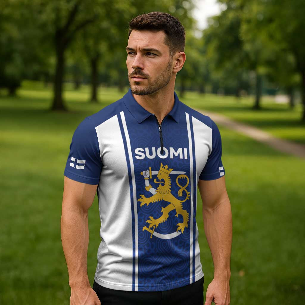 Personalized Finland Suomi Lion Zipper Polo Shirt Pride Of The North - Wonder Print Shop