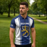 Personalized Finland Suomi Lion Zipper Polo Shirt Pride Of The North - Wonder Print Shop