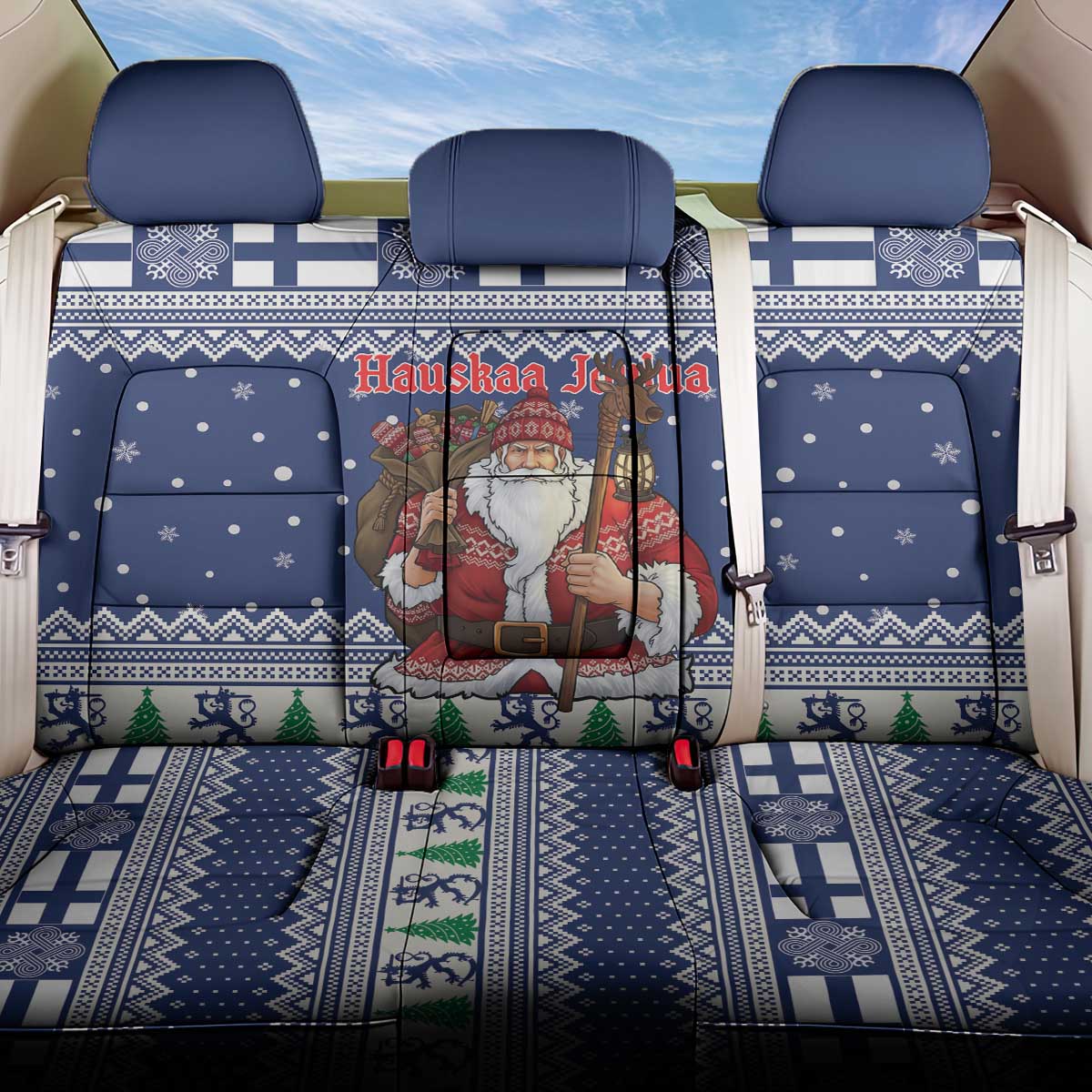 Funny Finland Christmas Back Car Seat Cover Hauskaa Joulua Joulupukki - Wonder Print Shop