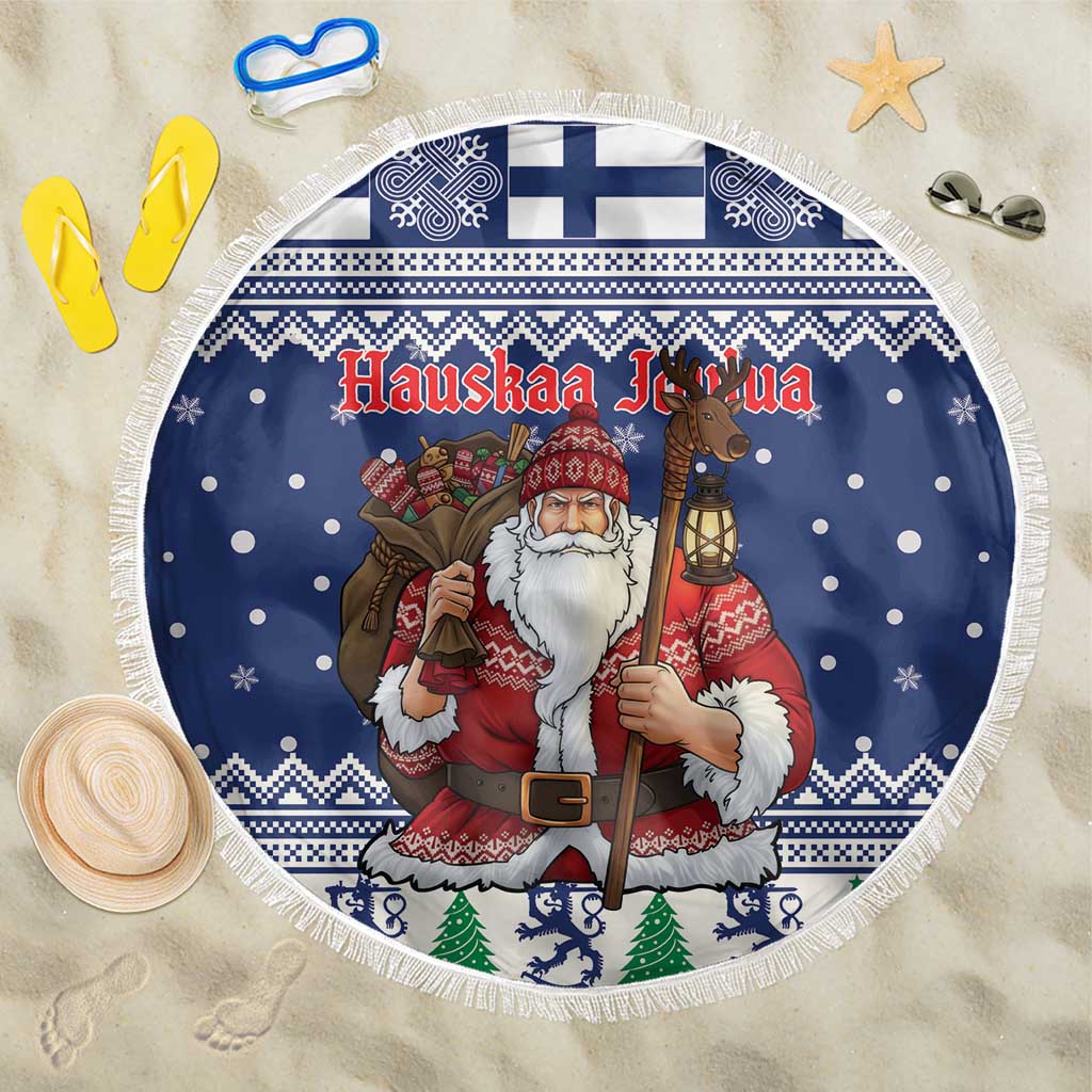 Funny Finland Christmas Beach Blanket Hauskaa Joulua Joulupukki - Wonder Print Shop