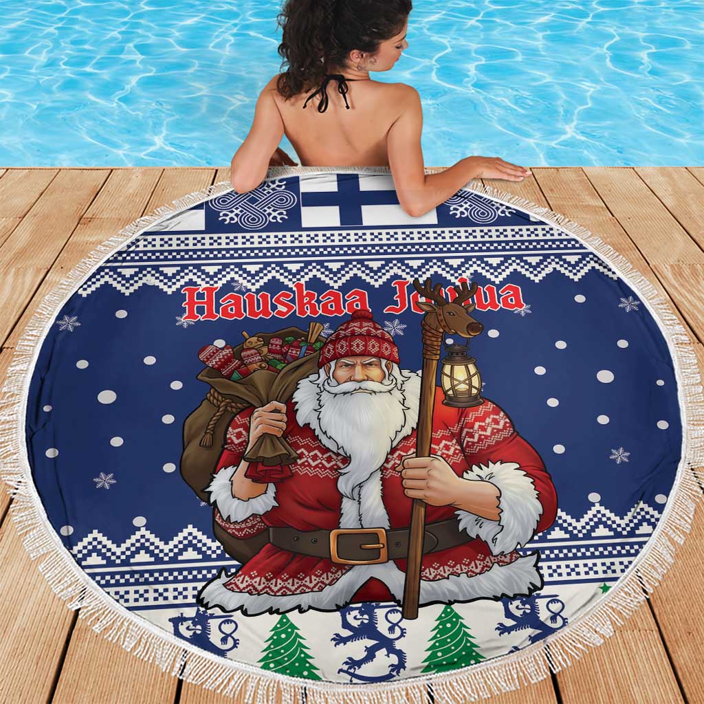 Funny Finland Christmas Beach Blanket Hauskaa Joulua Joulupukki - Wonder Print Shop