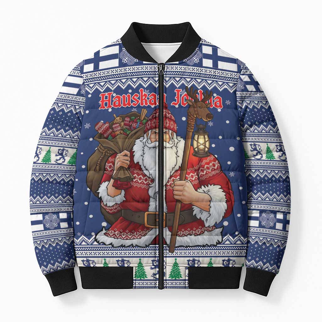 Funny Finland Christmas Bomber Puffer Jacket Hauskaa Joulua Joulupukki - Wonder Print Shop