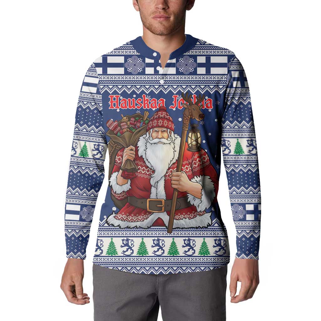 Funny Finland Christmas Button Sweatshirt Hauskaa Joulua Joulupukki - Wonder Print Shop