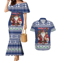 Funny Finland Christmas Couples Matching Mermaid Dress and Hawaiian Shirt Hauskaa Joulua Joulupukki - Wonder Print Shop