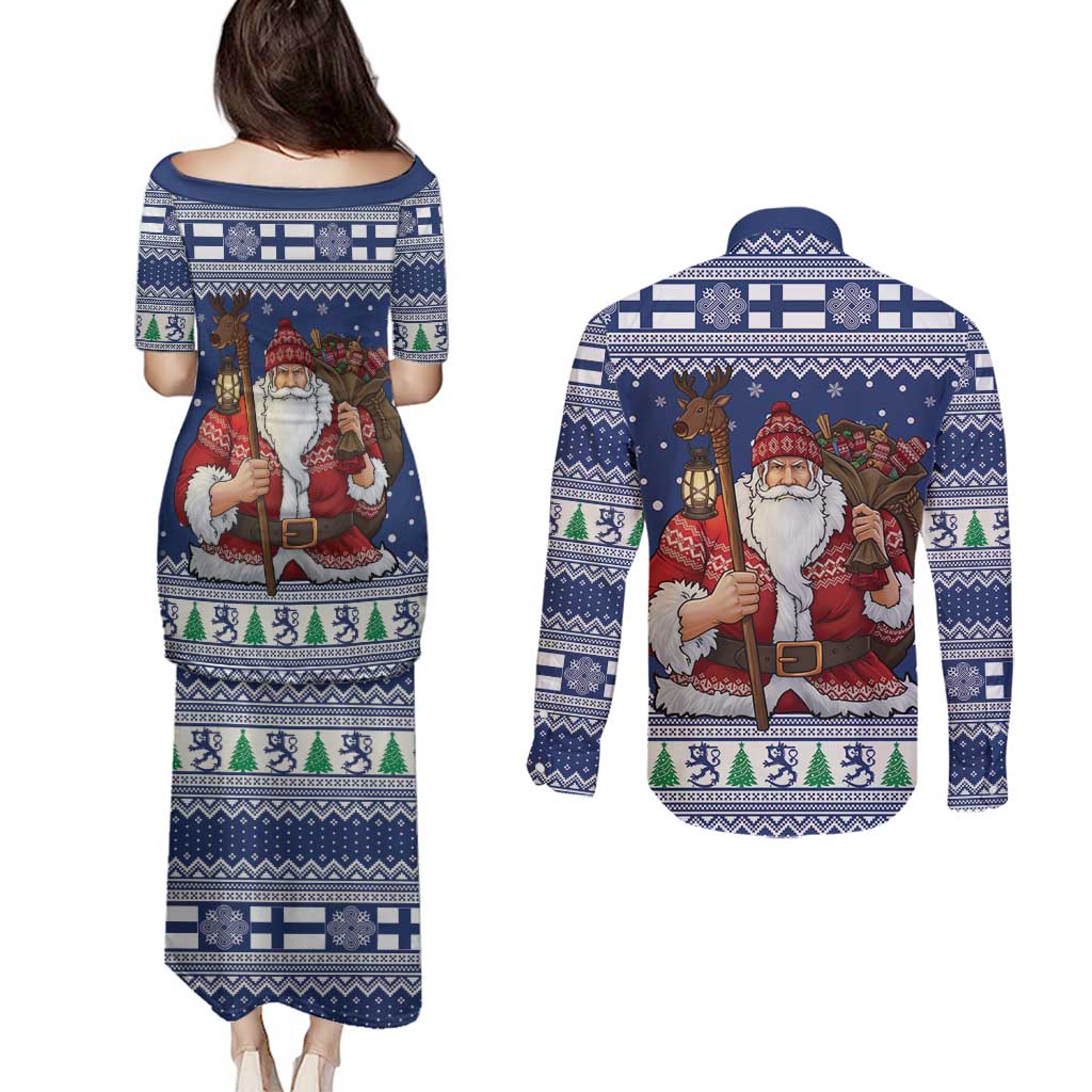 Funny Finland Christmas Couples Matching Puletasi and Long Sleeve Button Shirt Hauskaa Joulua Joulupukki - Wonder Print Shop