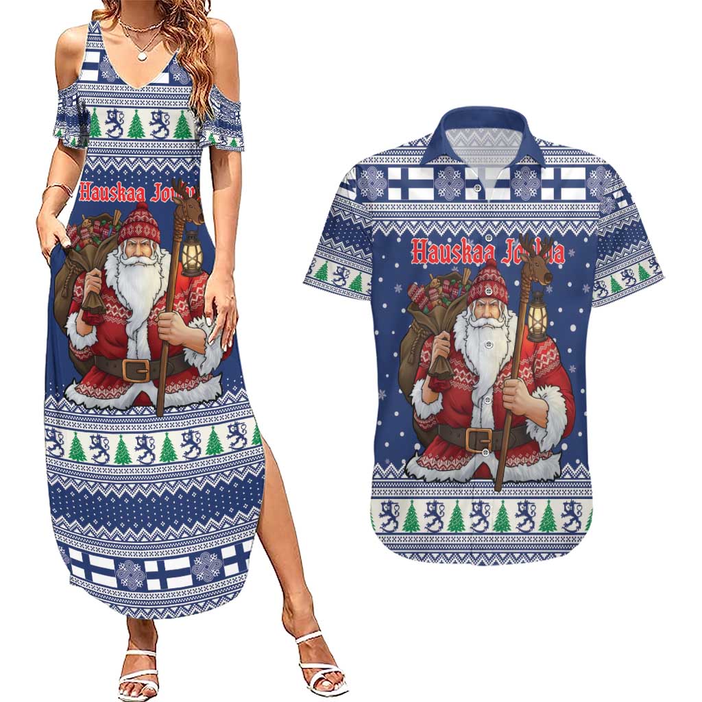 Funny Finland Christmas Couples Matching Summer Maxi Dress and Hawaiian Shirt Hauskaa Joulua Joulupukki - Wonder Print Shop