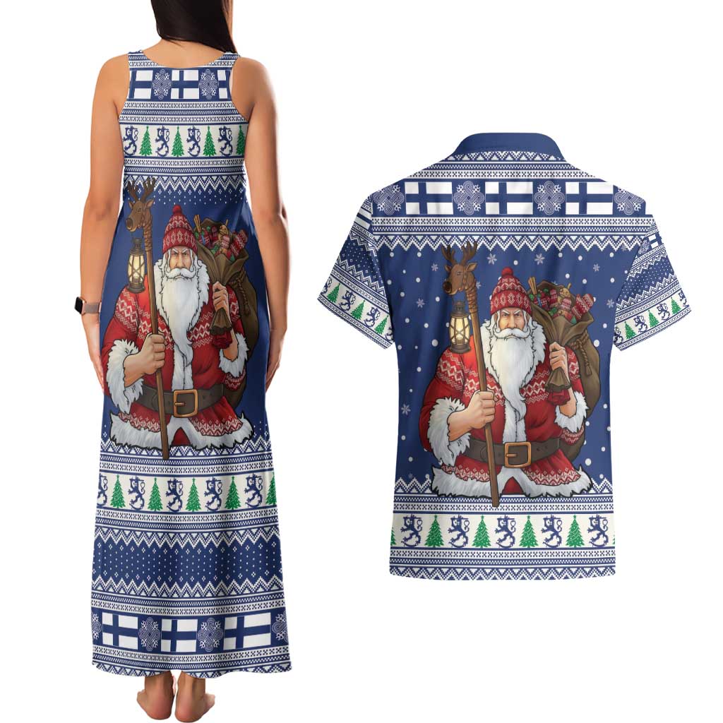 Funny Finland Christmas Couples Matching Tank Maxi Dress and Hawaiian Shirt Hauskaa Joulua Joulupukki - Wonder Print Shop