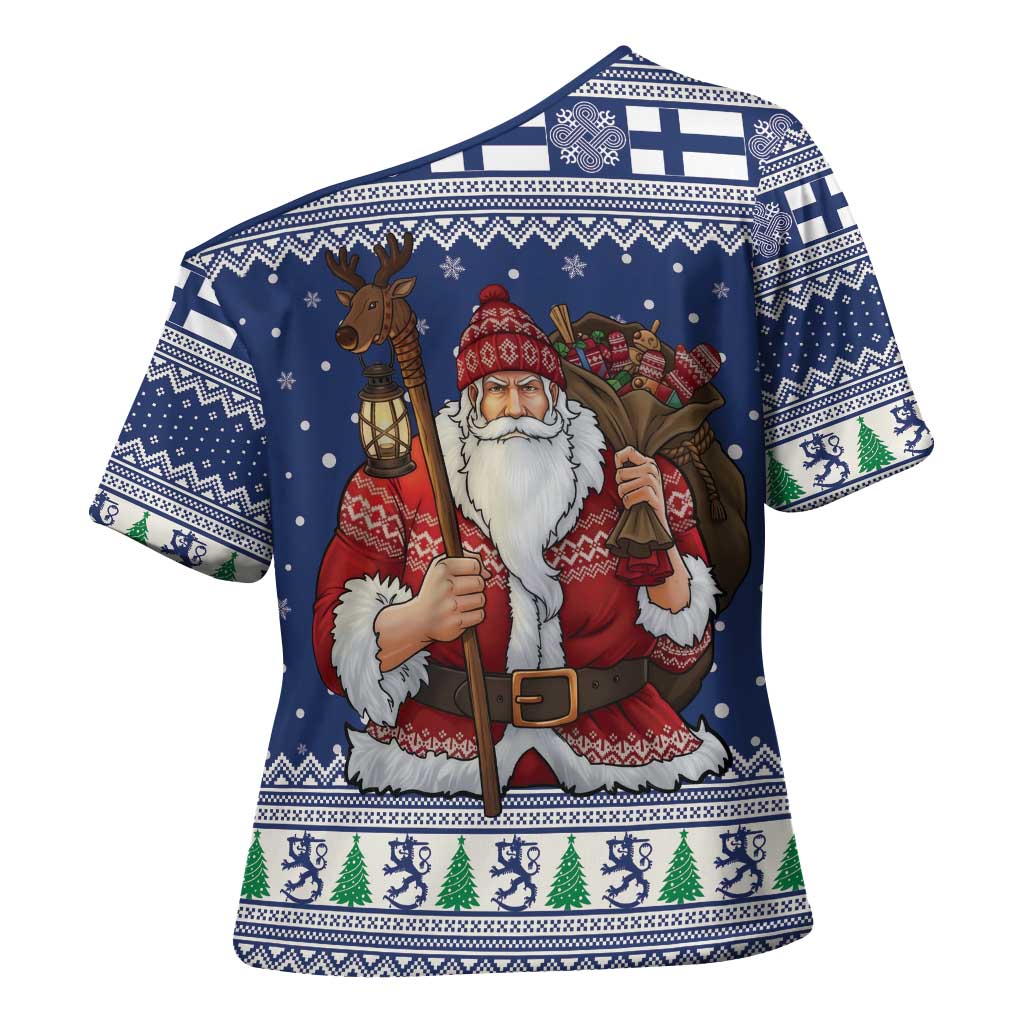Funny Finland Christmas Cross Shoulder Shirt Hauskaa Joulua Joulupukki - Wonder Print Shop