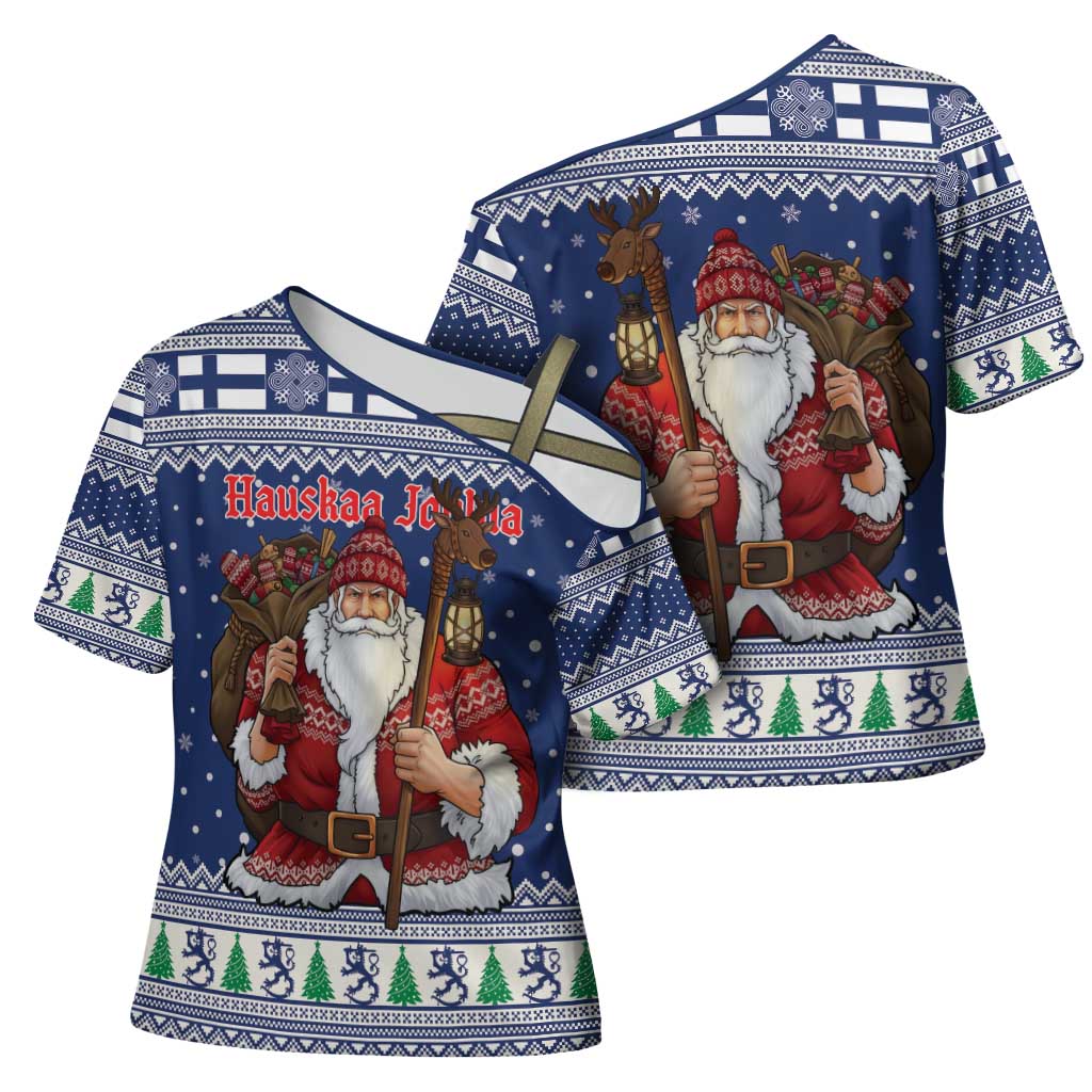 Funny Finland Christmas Cross Shoulder Shirt Hauskaa Joulua Joulupukki - Wonder Print Shop