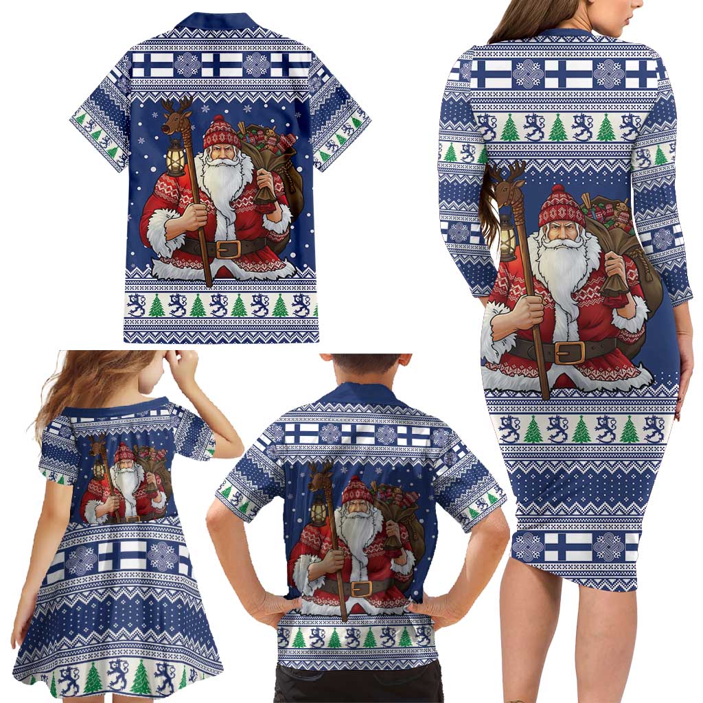 Funny Finland Christmas Family Matching Long Sleeve Bodycon Dress and Hawaiian Shirt Hauskaa Joulua Joulupukki - Wonder Print Shop