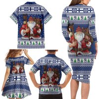 Funny Finland Christmas Family Matching Long Sleeve Bodycon Dress and Hawaiian Shirt Hauskaa Joulua Joulupukki - Wonder Print Shop