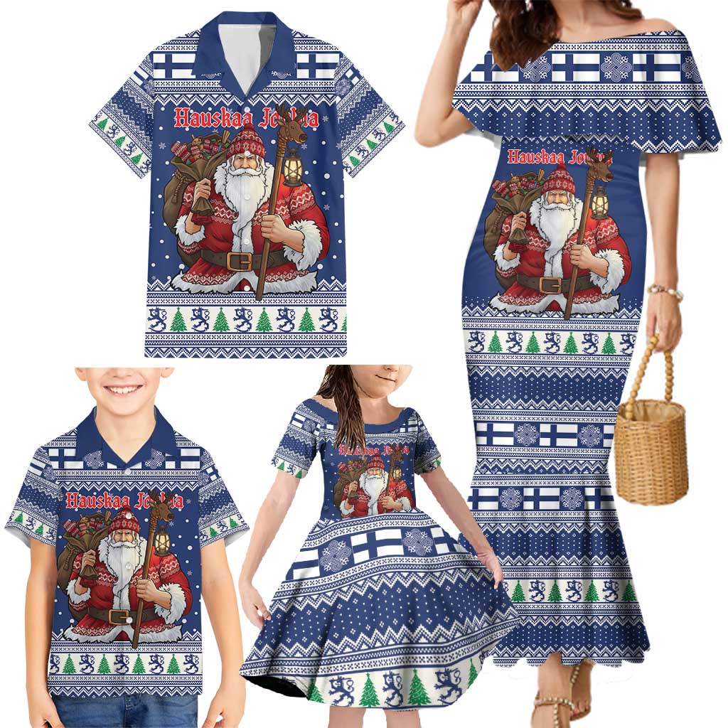 Funny Finland Christmas Family Matching Mermaid Dress and Hawaiian Shirt Hauskaa Joulua Joulupukki - Wonder Print Shop