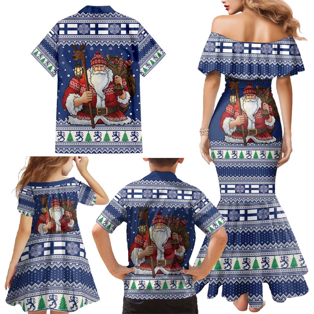 Funny Finland Christmas Family Matching Mermaid Dress and Hawaiian Shirt Hauskaa Joulua Joulupukki - Wonder Print Shop