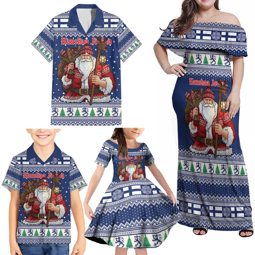 Funny Finland Christmas Family Matching Off Shoulder Maxi Dress and Hawaiian Shirt Hauskaa Joulua Joulupukki - Wonder Print Shop