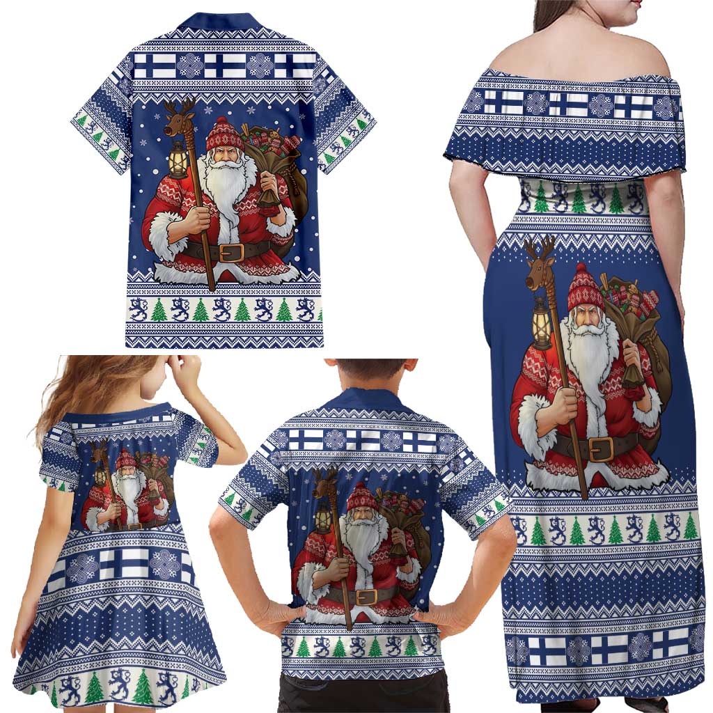 Funny Finland Christmas Family Matching Off Shoulder Maxi Dress and Hawaiian Shirt Hauskaa Joulua Joulupukki - Wonder Print Shop