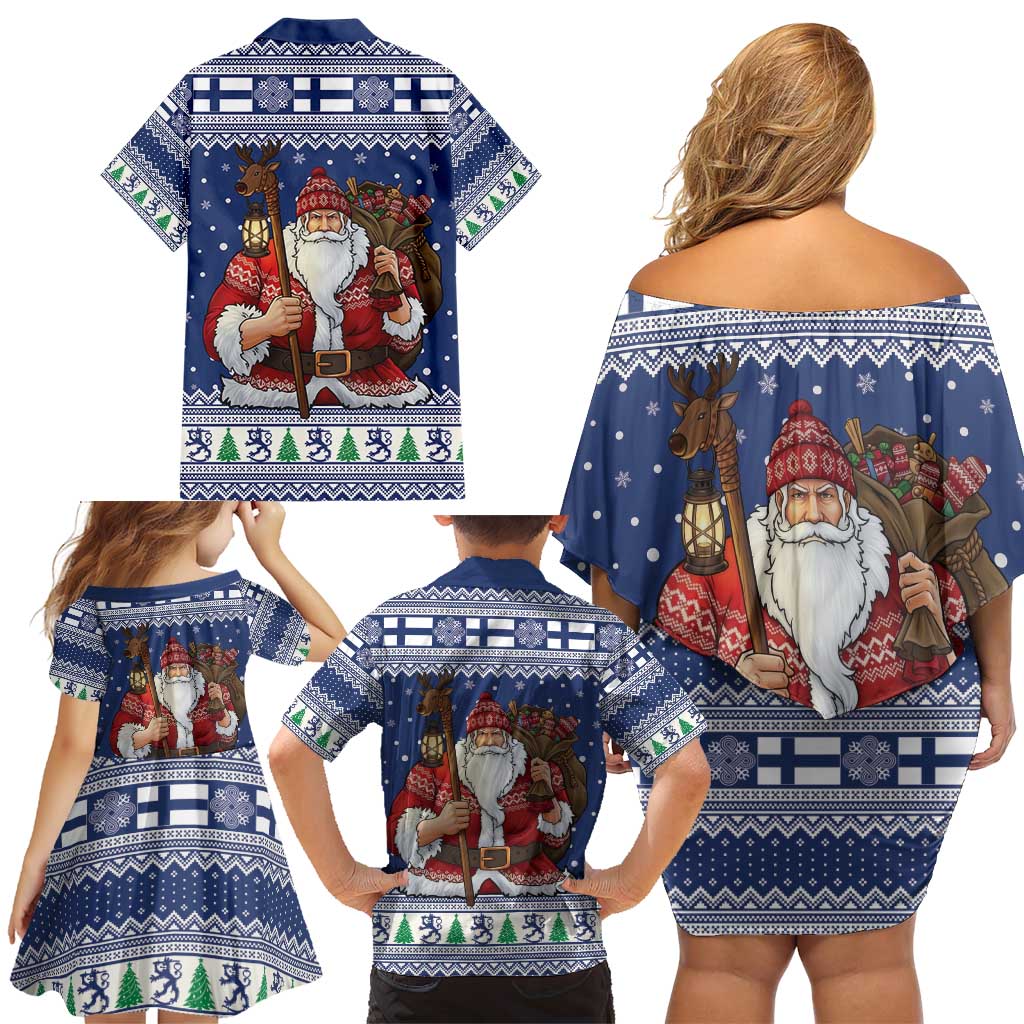 Funny Finland Christmas Family Matching Off Shoulder Short Dress and Hawaiian Shirt Hauskaa Joulua Joulupukki - Wonder Print Shop