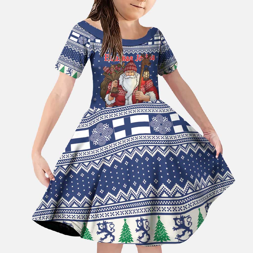 Funny Finland Christmas Family Matching Short Sleeve Bodycon Dress and Hawaiian Shirt Hauskaa Joulua Joulupukki - Wonder Print Shop