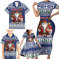Funny Finland Christmas Family Matching Short Sleeve Bodycon Dress and Hawaiian Shirt Hauskaa Joulua Joulupukki - Wonder Print Shop