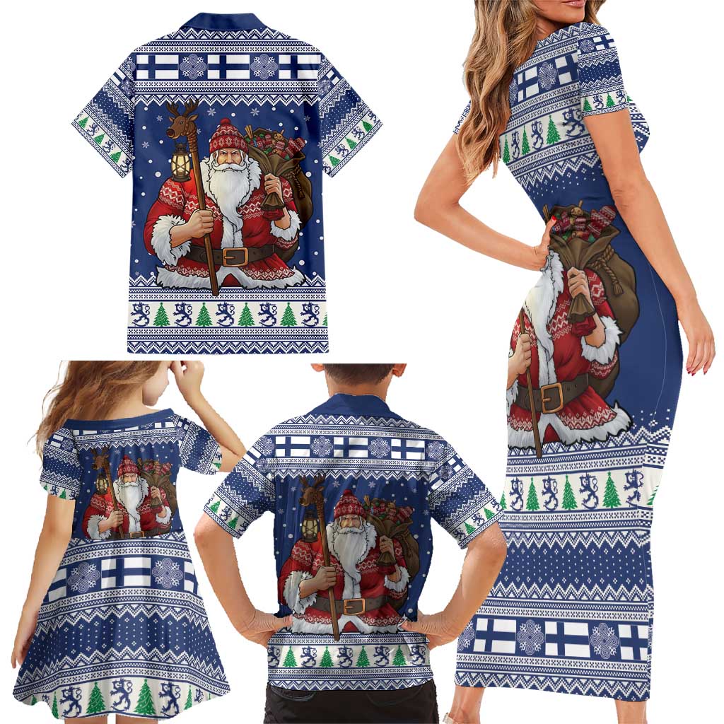 Funny Finland Christmas Family Matching Short Sleeve Bodycon Dress and Hawaiian Shirt Hauskaa Joulua Joulupukki - Wonder Print Shop