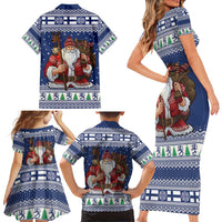 Funny Finland Christmas Family Matching Short Sleeve Bodycon Dress and Hawaiian Shirt Hauskaa Joulua Joulupukki - Wonder Print Shop