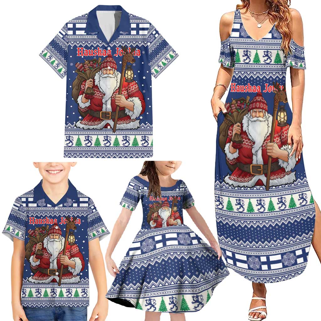 Funny Finland Christmas Family Matching Summer Maxi Dress and Hawaiian Shirt Hauskaa Joulua Joulupukki - Wonder Print Shop
