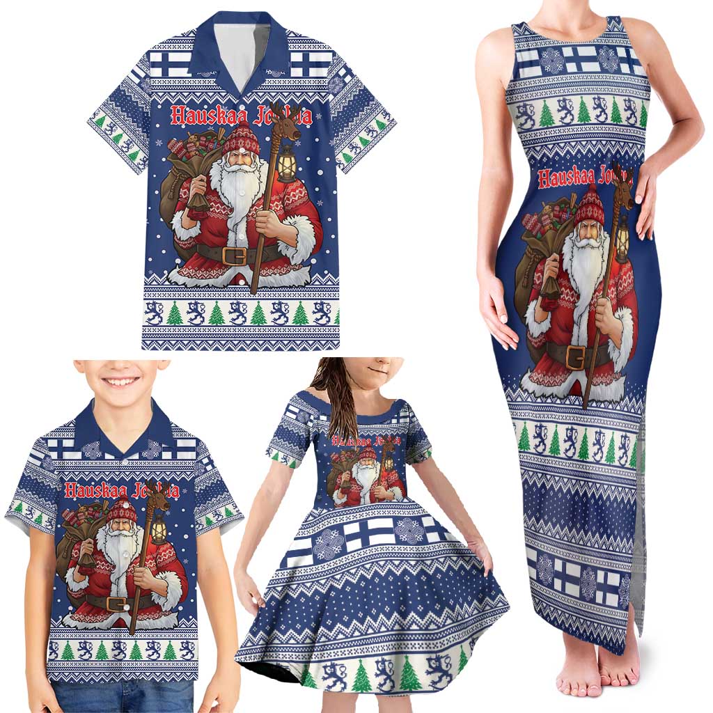Funny Finland Christmas Family Matching Tank Maxi Dress and Hawaiian Shirt Hauskaa Joulua Joulupukki - Wonder Print Shop