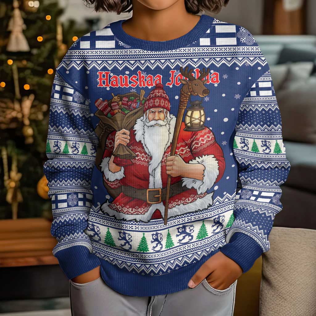 Funny Finland Christmas Kid Ugly Christmas Sweater Hauskaa Joulua Joulupukki - Wonder Print Shop
