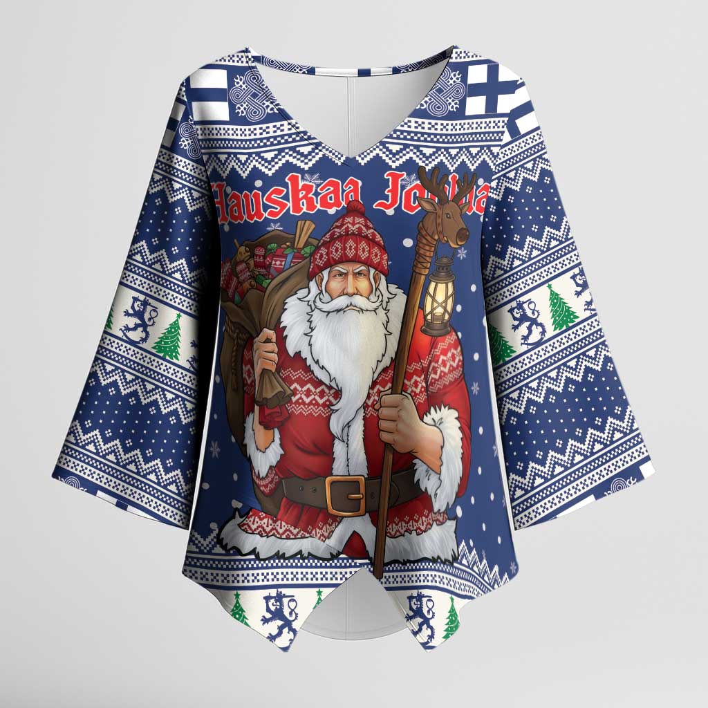 Funny Finland Christmas Kimono Sleeve Blouse Hauskaa Joulua Joulupukki - Wonder Print Shop