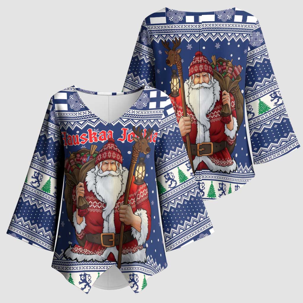 Funny Finland Christmas Kimono Sleeve Blouse Hauskaa Joulua Joulupukki - Wonder Print Shop