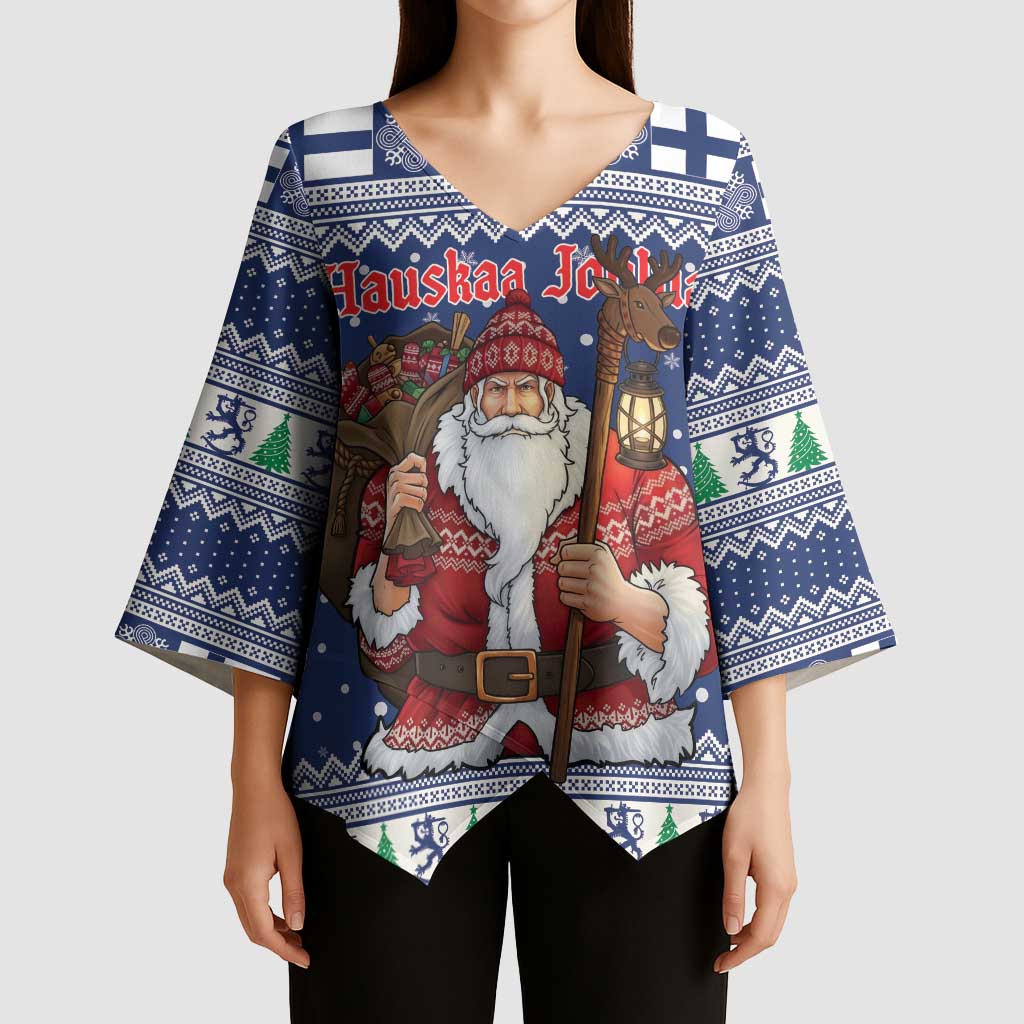 Funny Finland Christmas Kimono Sleeve Blouse Hauskaa Joulua Joulupukki - Wonder Print Shop