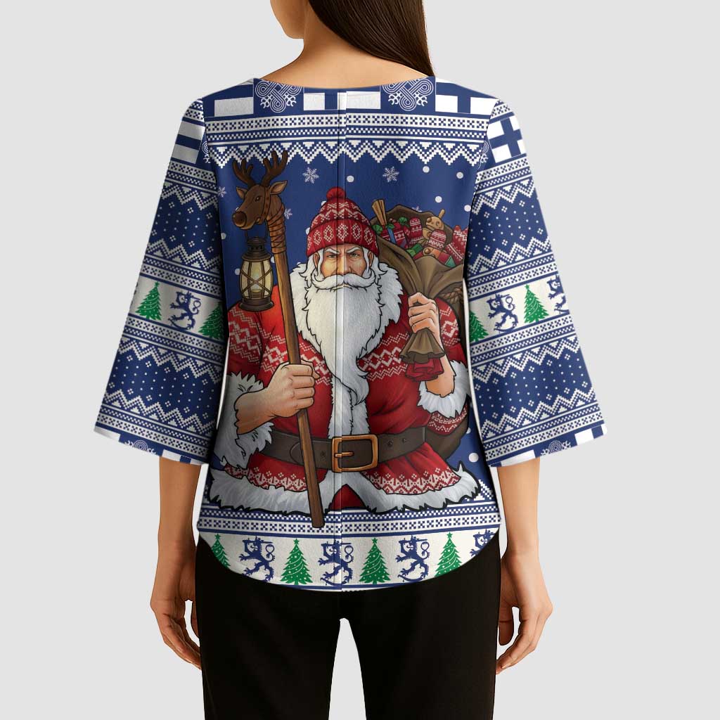 Funny Finland Christmas Kimono Sleeve Blouse Hauskaa Joulua Joulupukki - Wonder Print Shop