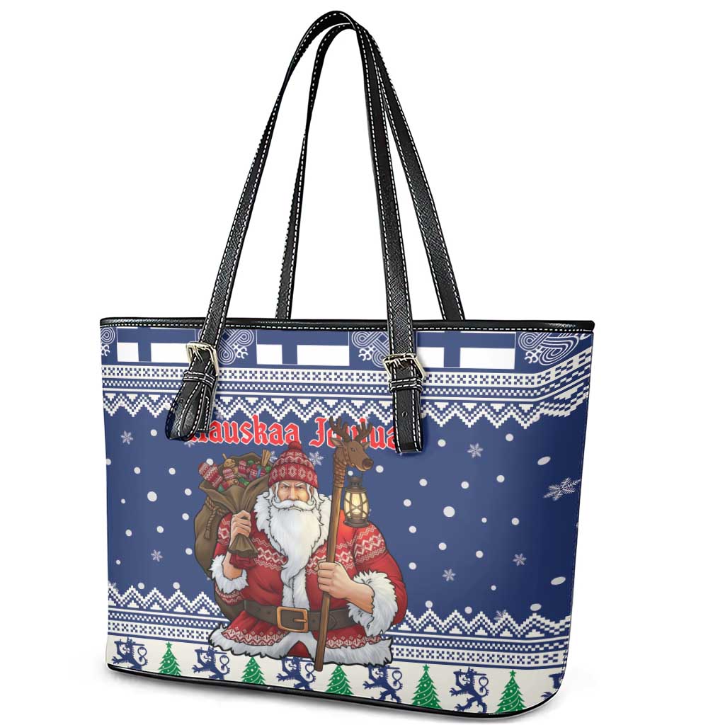 Funny Finland Christmas Leather Tote Bag Hauskaa Joulua Joulupukki - Wonder Print Shop