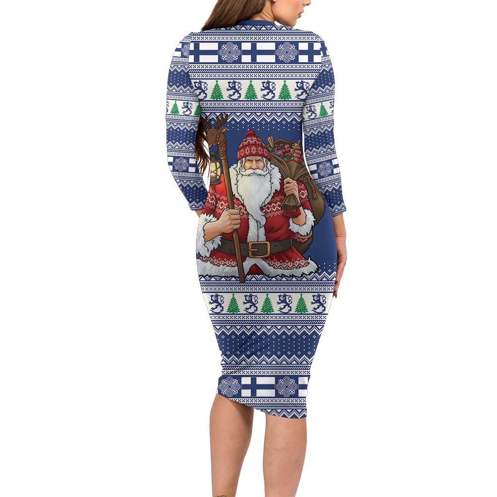 Funny Finland Christmas Long Sleeve Bodycon Dress Hauskaa Joulua Joulupukki - Wonder Print Shop