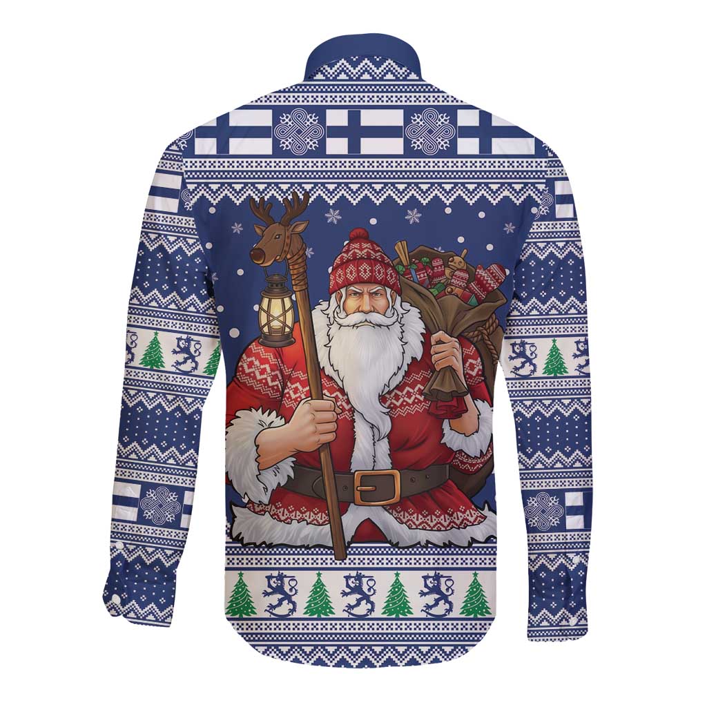 Funny Finland Christmas Long Sleeve Button Shirt Hauskaa Joulua Joulupukki - Wonder Print Shop