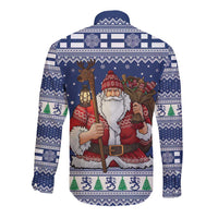 Funny Finland Christmas Long Sleeve Button Shirt Hauskaa Joulua Joulupukki - Wonder Print Shop