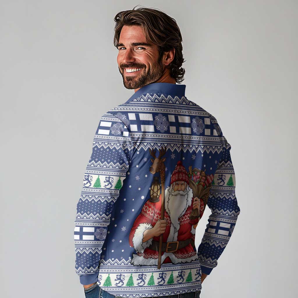Funny Finland Christmas Long Sleeve Polo Shirt Hauskaa Joulua Joulupukki - Wonder Print Shop