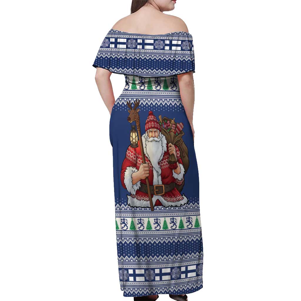 Funny Finland Christmas Off Shoulder Maxi Dress Hauskaa Joulua Joulupukki - Wonder Print Shop