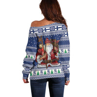 Funny Finland Christmas Off Shoulder Sweater Hauskaa Joulua Joulupukki - Wonder Print Shop