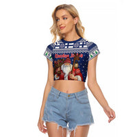Funny Finland Christmas Raglan Cropped T Shirt Hauskaa Joulua Joulupukki - Wonder Print Shop
