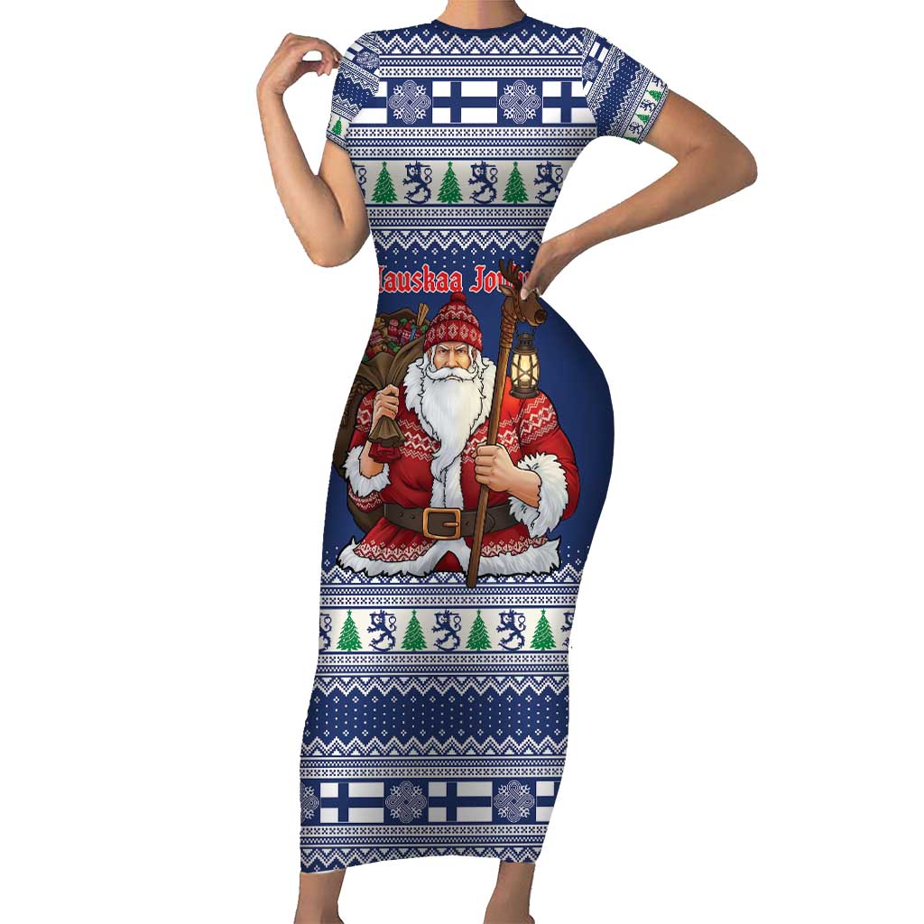 Funny Finland Christmas Short Sleeve Bodycon Dress Hauskaa Joulua Joulupukki - Wonder Print Shop