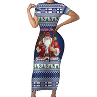 Funny Finland Christmas Short Sleeve Bodycon Dress Hauskaa Joulua Joulupukki - Wonder Print Shop