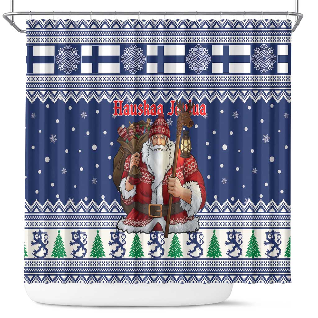 Funny Finland Christmas Shower Curtain Hauskaa Joulua Joulupukki - Wonder Print Shop