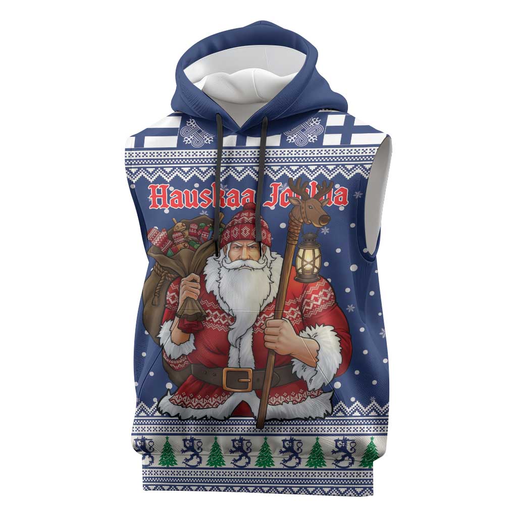 Funny Finland Christmas Sleeveless Hoodie Hauskaa Joulua Joulupukki - Wonder Print Shop